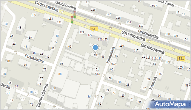 Warszawa, Komorska, 53, mapa Warszawy
