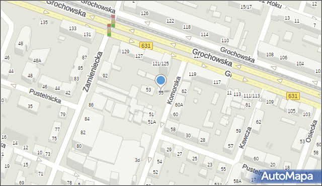 Warszawa, Komorska, 55, mapa Warszawy