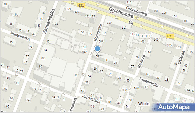 Warszawa, Komorska, 58, mapa Warszawy