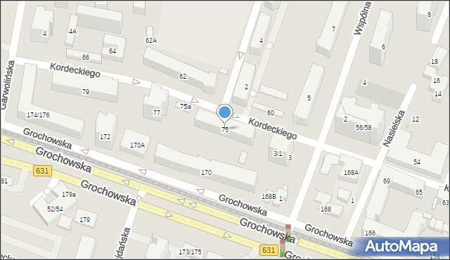 Warszawa, Kordeckiego Augustyna, ks., 75, mapa Warszawy