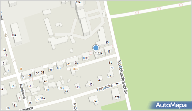 Warszawa, Kościuszkowców, 83B, mapa Warszawy