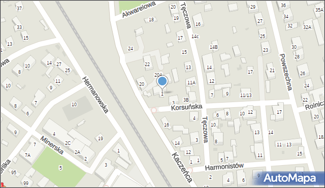 Warszawa, Korsuńska, 1, mapa Warszawy