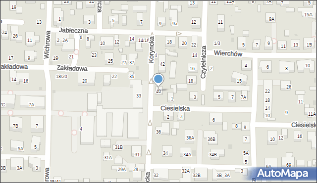 Warszawa, Koryncka, 40, mapa Warszawy