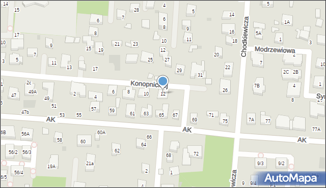 Warszawa, Konopnickiej Marii, 12, mapa Warszawy