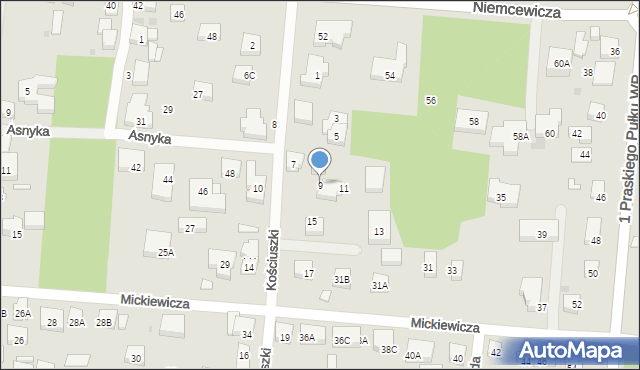 Warszawa, Kościuszki Tadeusza, gen., 9, mapa Warszawy