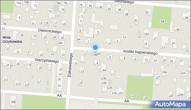 Warszawa, Kostki Napierskiego Aleksandra, 4a, mapa Warszawy