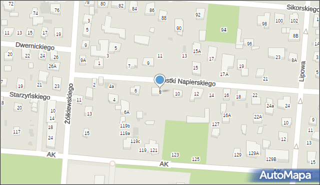 Warszawa, Kostki Napierskiego Aleksandra, 8, mapa Warszawy