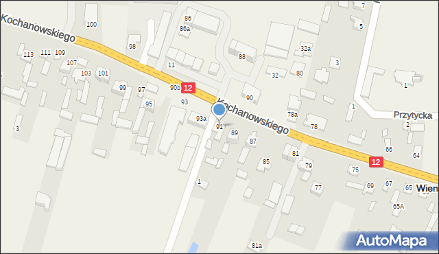 Wieniawa, Kochanowskiego Jana, 91, mapa Wieniawa