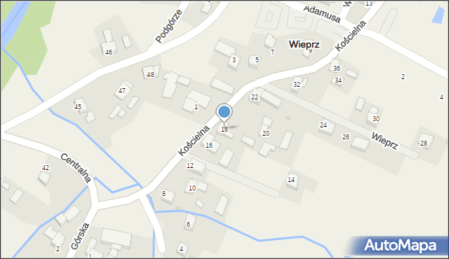 Wieprz, Kościelna, 18, mapa Wieprz