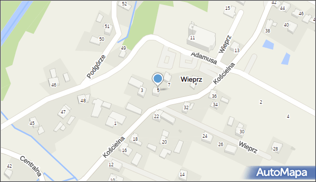 Wieprz, Kościelna, 5, mapa Wieprz