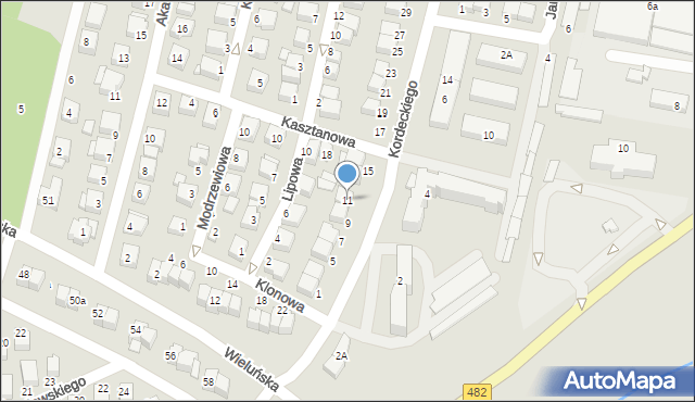 Wieruszów, Kordeckiego Augustyna, ks., 11, mapa Wieruszów