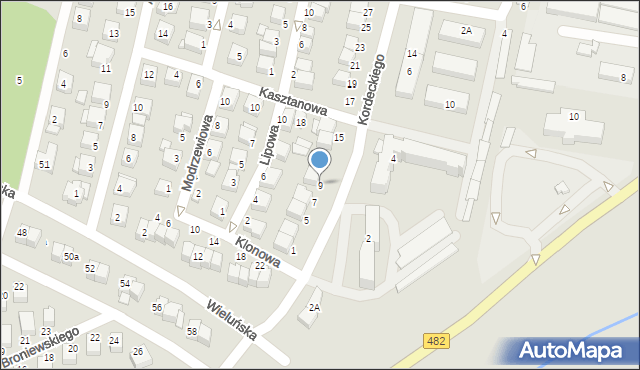 Wieruszów, Kordeckiego Augustyna, ks., 9, mapa Wieruszów