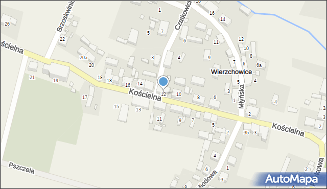 Wierzchowice, Kościelna, 12, mapa Wierzchowice