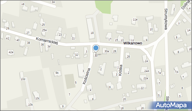 Wilkanowo, Komarnickiej Wandy, 30, mapa Wilkanowo