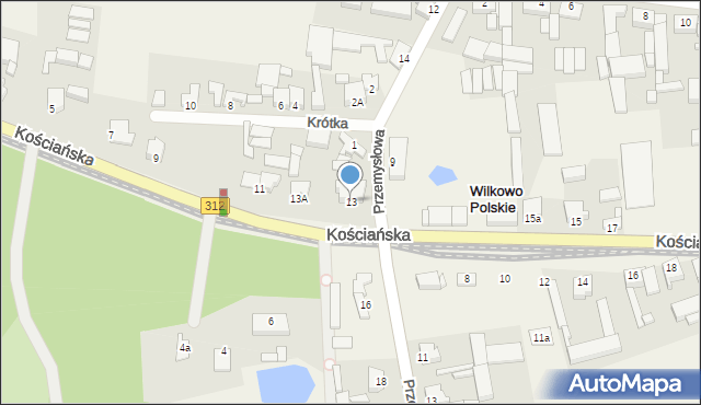 Wilkowo Polskie, Kościańska, 13, mapa Wilkowo Polskie