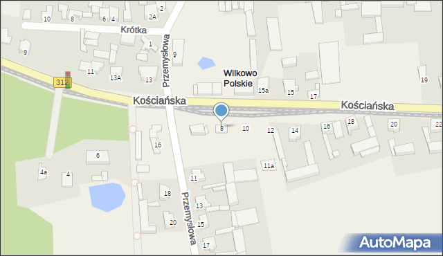 Wilkowo Polskie, Kościańska, 8, mapa Wilkowo Polskie