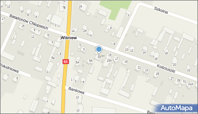 Wiśniew, Kościuszki Tadeusza, gen., 13, mapa Wiśniew