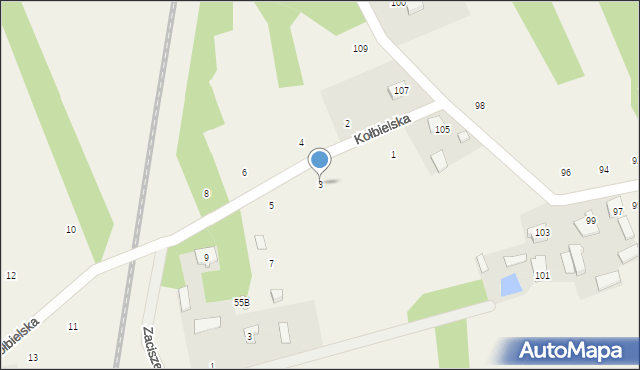 Władzin, Kołbielska, 3, mapa Władzin