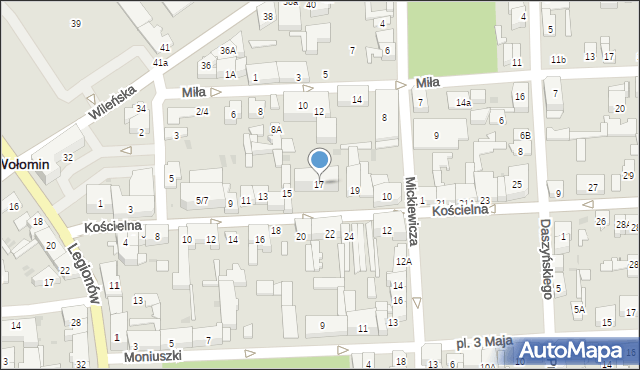 Wołomin, Kościelna, 17, mapa Wołomin