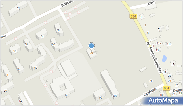 Wołomin, Kościelna, 70, mapa Wołomin