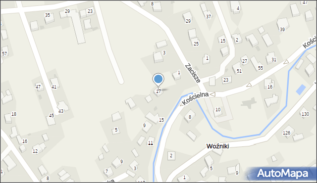 Woźniki, Kościelna, 17, mapa Woźniki