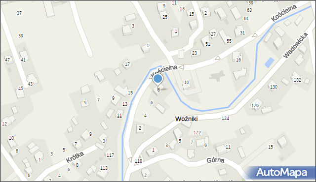 Woźniki, Kościelna, 8, mapa Woźniki
