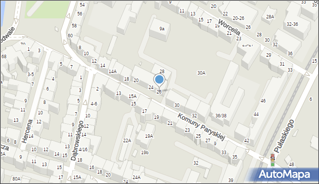 Wrocław, Komuny Paryskiej, 26, mapa Wrocławia