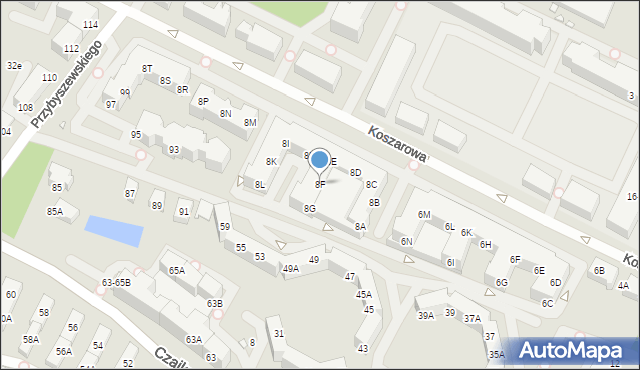 Wrocław, Koszarowa, 8F, mapa Wrocławia