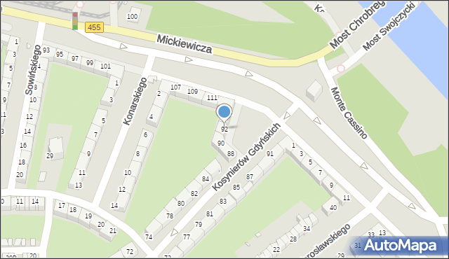 Wrocław, Kosynierów Gdyńskich, 92, mapa Wrocławia