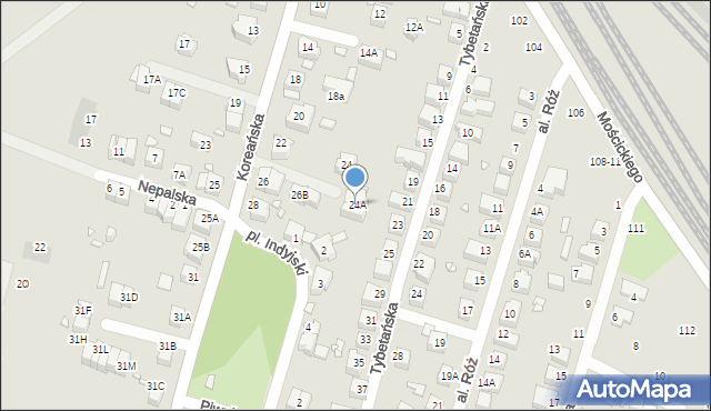 Wrocław, Koreańska, 24A, mapa Wrocławia