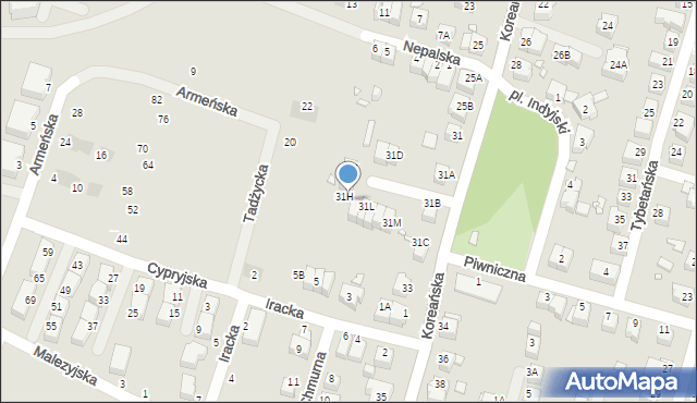 Wrocław, Koreańska, 31I, mapa Wrocławia