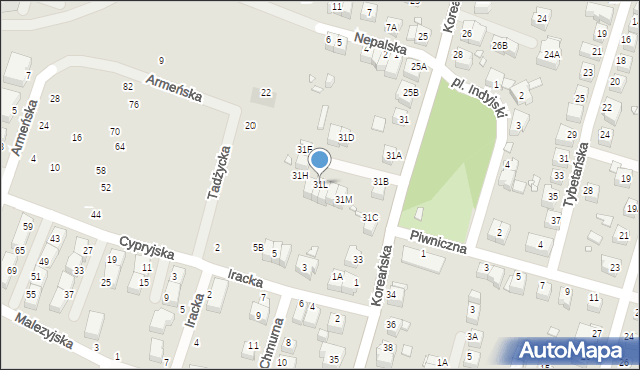 Wrocław, Koreańska, 31L, mapa Wrocławia