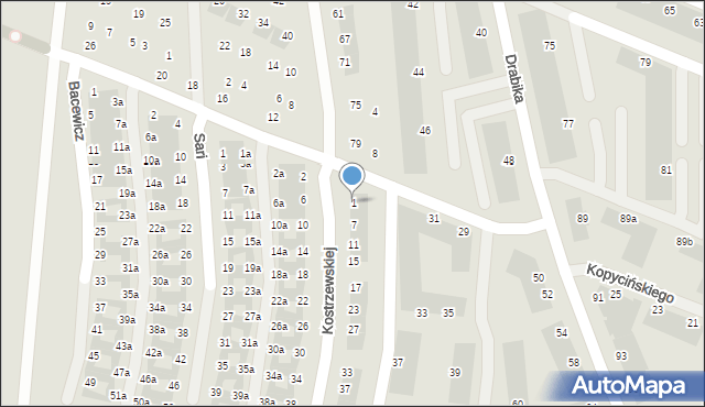 Wrocław, Kostrzewskiej Barbary, 1, mapa Wrocławia