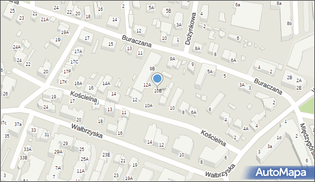 Wrocław, Kościelna, 10B, mapa Wrocławia