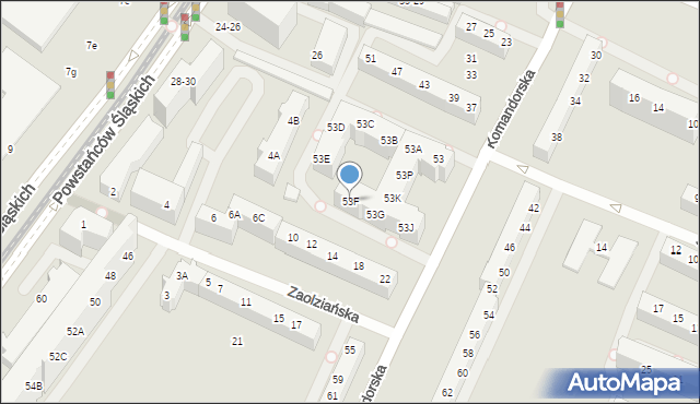 Wrocław, Komandorska, 53F, mapa Wrocławia