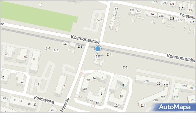 Wrocław, Kosmonautów, 236, mapa Wrocławia