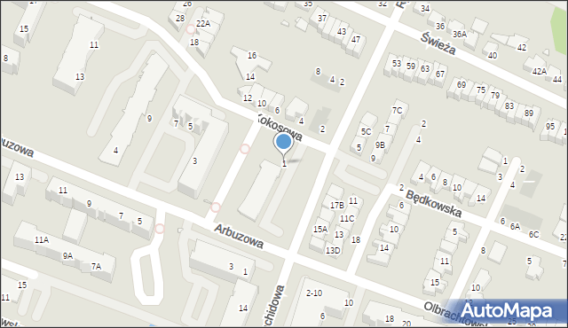 Wrocław, Kokosowa, 1, mapa Wrocławia