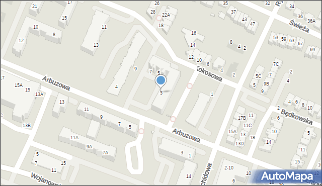 Wrocław, Kokosowa, 3, mapa Wrocławia