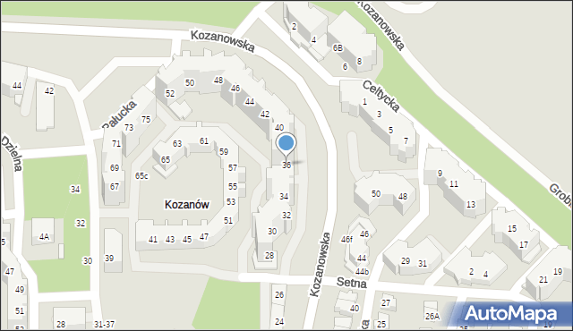 Wrocław, Kozanowska, 36, mapa Wrocławia