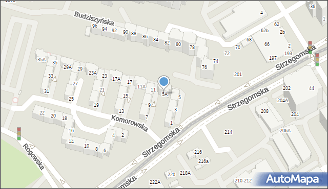 Wrocław, Komorowska, 5A, mapa Wrocławia