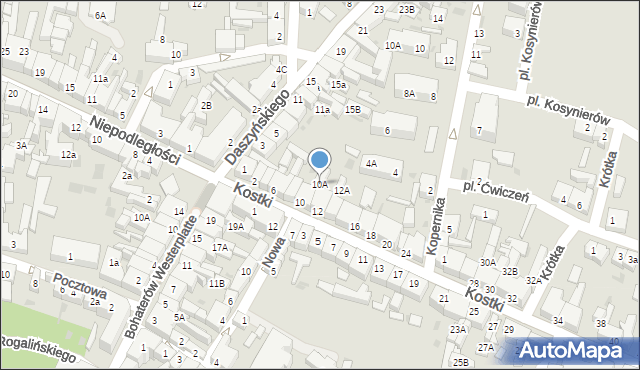 Wschowa, Kostki, ks., 10A, mapa Wschowa