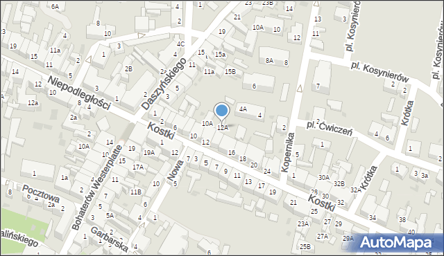 Wschowa, Kostki, ks., 12A, mapa Wschowa