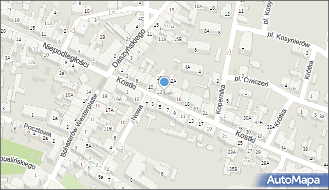 Wschowa, Kostki, ks., 14, mapa Wschowa