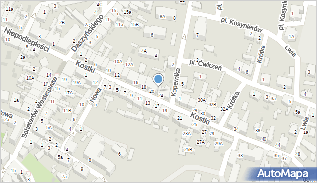 Wschowa, Kostki, ks., 22, mapa Wschowa