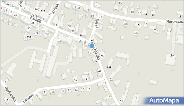 Wschowa, Kostki, ks., 37A, mapa Wschowa