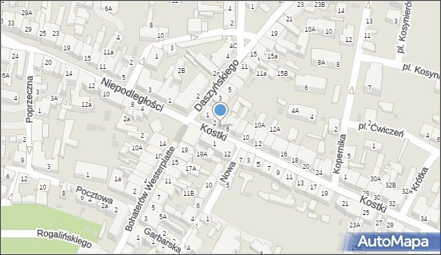 Wschowa, Kostki, ks., 4, mapa Wschowa