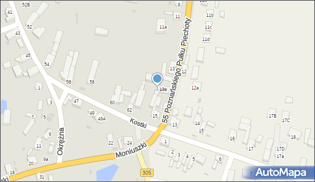 Wschowa, Kostki, ks., 66a, mapa Wschowa