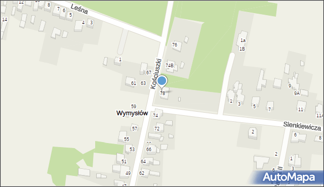 Wymysłów, Kościuszki Tadeusza, gen., 78, mapa Wymysłów