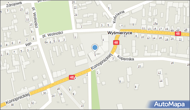 Wyśmierzyce, Konopnickiej Marii, 1, mapa Wyśmierzyce