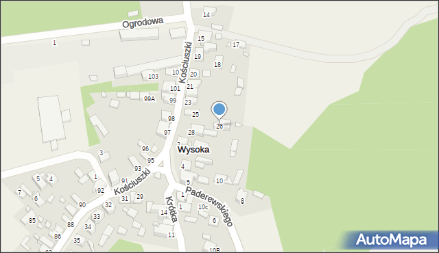 Wysoka, Kościuszki Tadeusza, gen., 26, mapa Wysoka